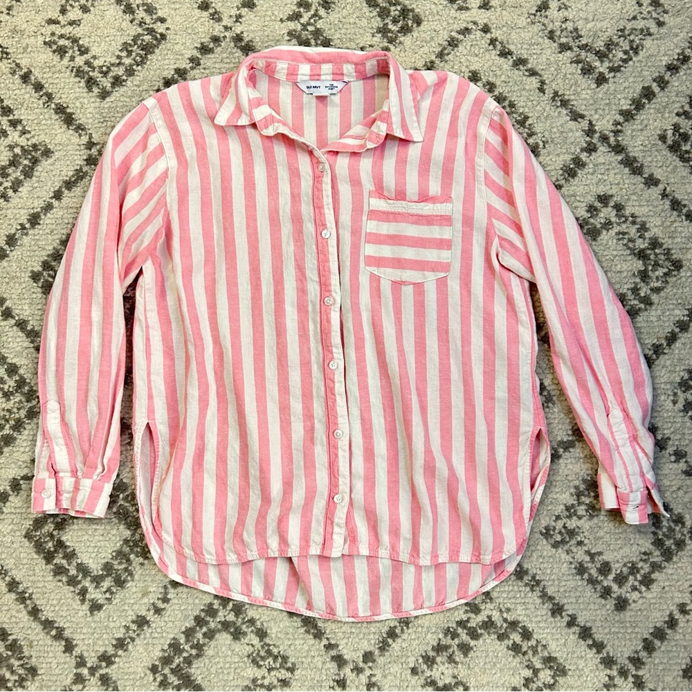 🩵 3 for $10 🩵 Old Navy Linen Striped Button Down Boyfriend Shirt Size Small